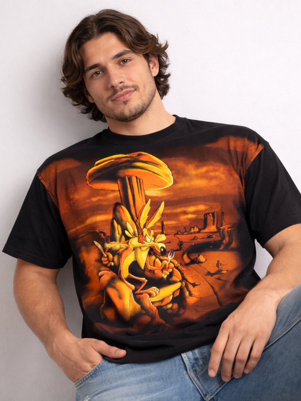 Vintage 1996 Rare Looney Tunes Dinner Time Double Sided AOP Tee Medim